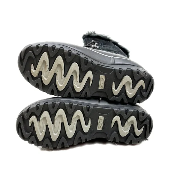 Black Leather Waterproof Womens Sz 9M Faux Fur Trim Lace Boots Khombu Nordic 2 - Picture 8 of 8